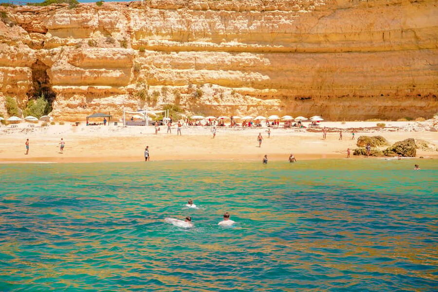 Albufeira: Sightseeing Cruise with Beach BBQ and Open Bar - The dinghy transfer to a beach without road access