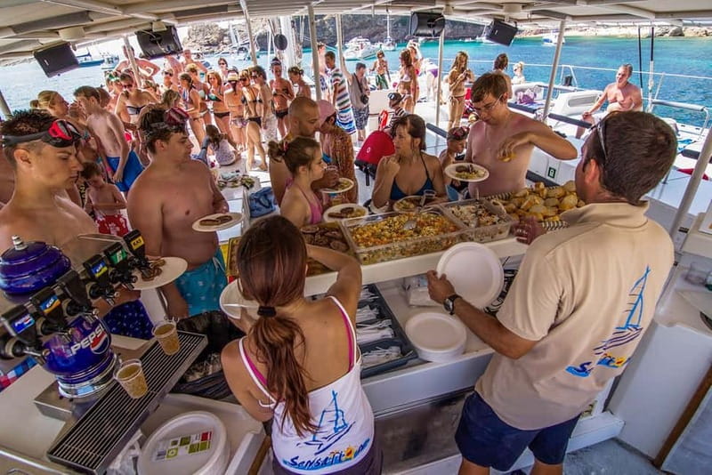 Barcelona: Catamaran Party Cruise with BBQ Meal - The Badalona swimming stop