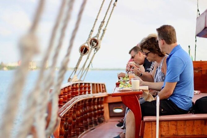 Cancun Lagoon Sunset Sailing Trip aboard classic Galeón with Dinner and Free bar - Live saxophone, dancing, and the mood on board