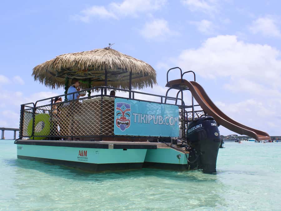 Destin: Tiki Pub Crab Island Sandbar Cruise with Waterslide - Setting Out From Gilligan’s Marina