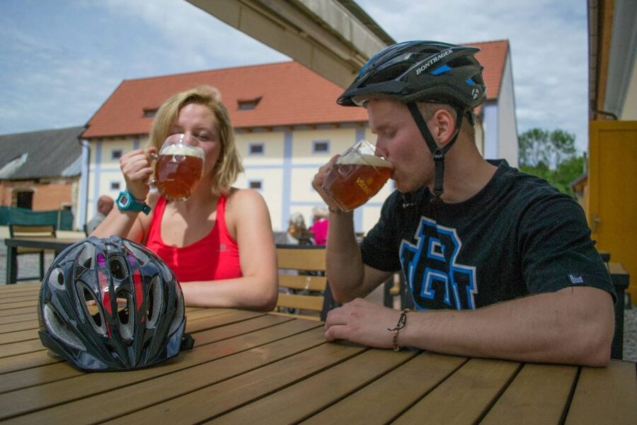 E-Bike Day Trip: Visit a Roman Castle and Taste Craft Beer - Karlstejn Castle after the first hour of riding