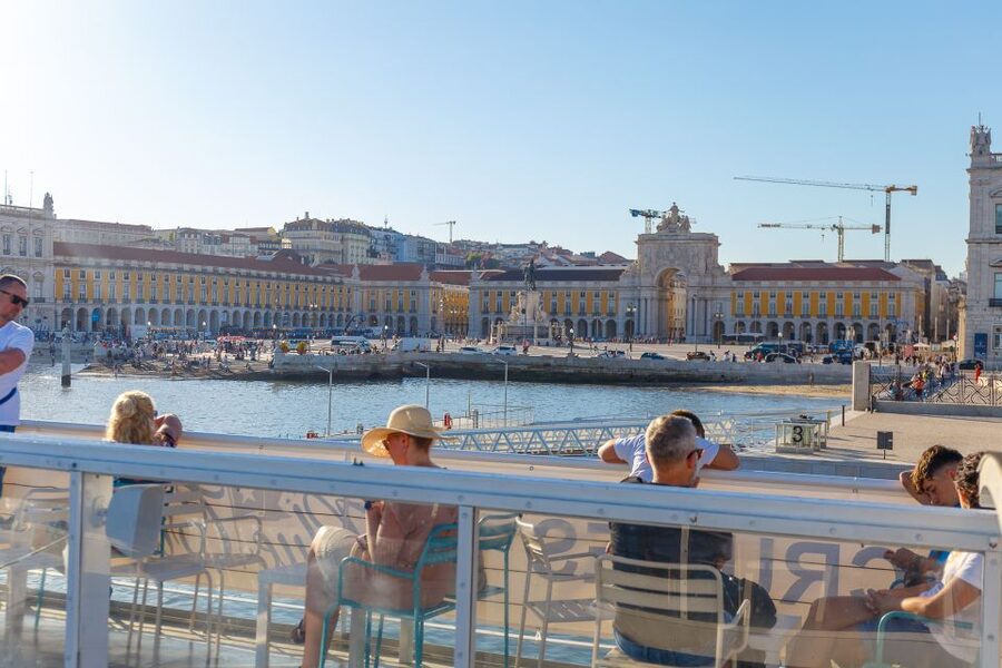 Lisbon: Tagus River Boat Tour with One Drink Included - Christ the King across the river