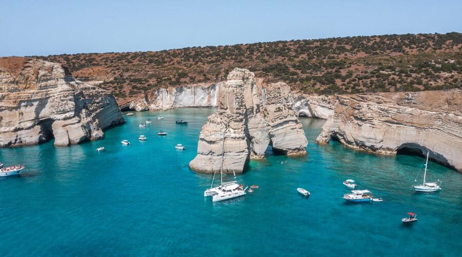 Milos: Full Day Luxury Catamaran with Full Meal & Open Bar - Polyegos and the Galazia Nera water