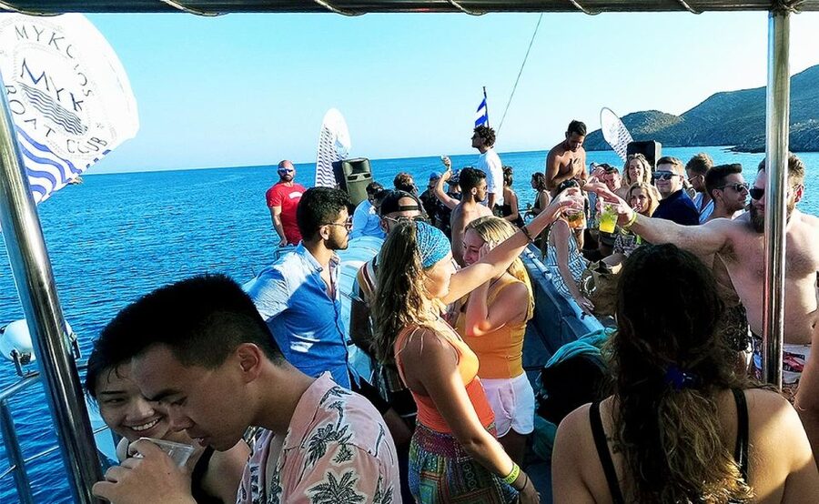 Mykonos: Sunset Boat Party with Open Bar & Live DJ - The Aegean swim stop