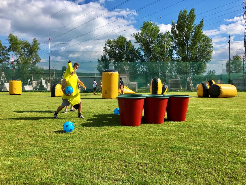 Prague : Giant Foot Darts and Giant Beer Pong Game - Giant Beer Pong With Barrels and a Football