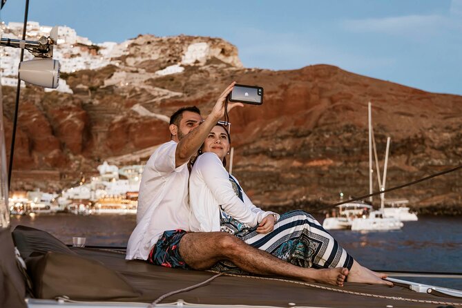 Santorini Catamaran Cruise with Greek Meal, Open-Bar and Sunset - The onboard Greek meal