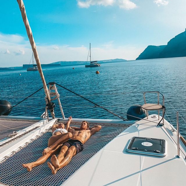 Santorini: Catamaran Cruise with Meal & Open Bar - Thirassia and the meal prepared onboard