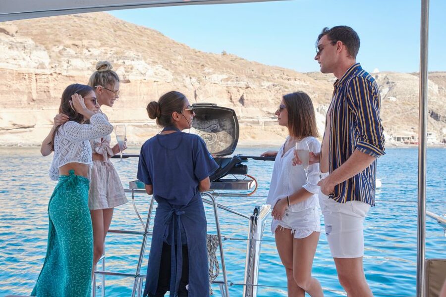 Santorini Gold Catamaran Cruise with Snorkel, BBQ & Open Bar - Unlimited wine makes the price easier to judge