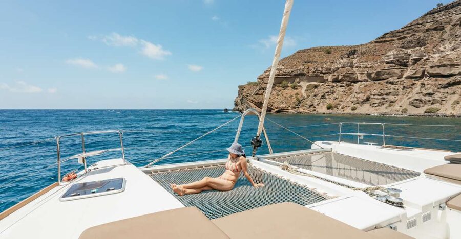 Santorini: Luxury Catamaran Day Trip with Meal and Open Bar - Key things to know before sailing