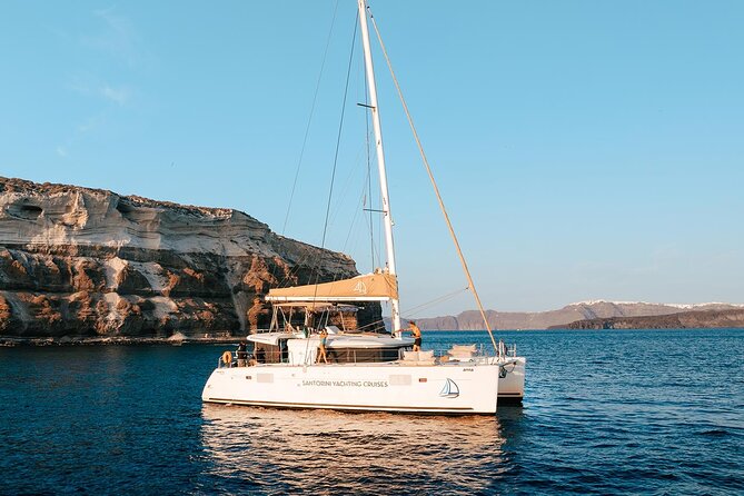 Santorini Sunset Sailing Cruise: Dinner, BBQ, Open Bar, Transfers - Mesa Pigadia, snorkelling, and dinner